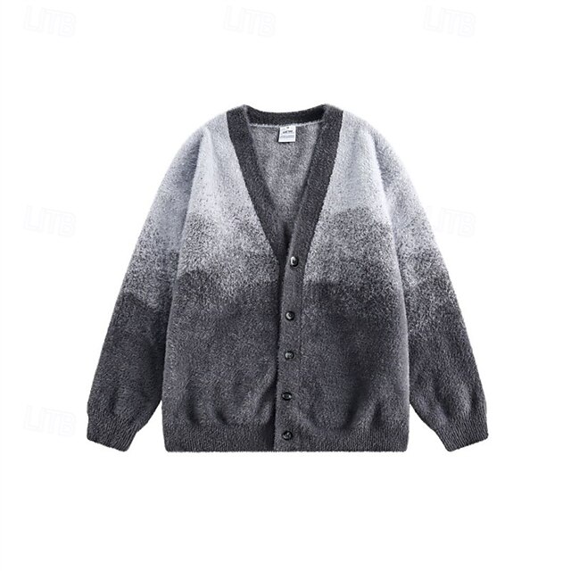 Men's Cardigan Sweater Knit Button Up Ombre Deep V Knitwear Elegant