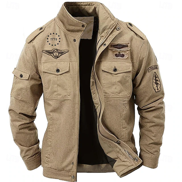 Men's Cotton Embroidered Military Jacket Cargo Jacket with Shoulder ...