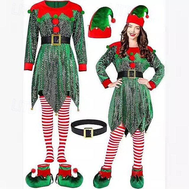 Santa Claus Mrs.Claus Outfits Fancy Costume Christmas Costume Women's Christmas Adults Christmas New Year Christmas Eve Christmas Party Dress Belt Shoes Hat4
