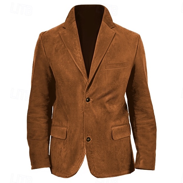  Herr Kavaj i fusk mocka Jacka i fuskmocka Företag Cocktailfest Bröllopsfest Mode Ledigt Höst vinter Polyester Imitationsmocka Slät Knapp Ficka Bekväm Enkelknäppt Blazer Mörk marin Brun Khaki grön