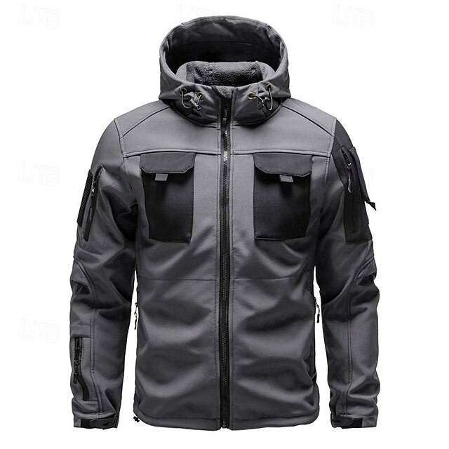  Herren Softshelljacke Wanderjacke Winter Draussen Farbblock Winddicht Wasserabweisend Windjacke Reisen Schwarz Armeegrün Grau