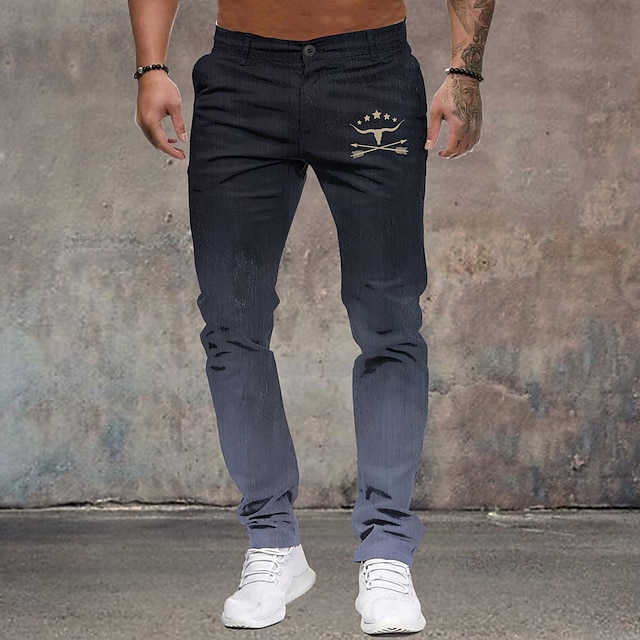  Men's Cowboy Dress Pants Mid Waist Business Casual Formal Outdoor Dailywear Zipper Pocket Summer Spring Fall 3D Print Black Dark Blue