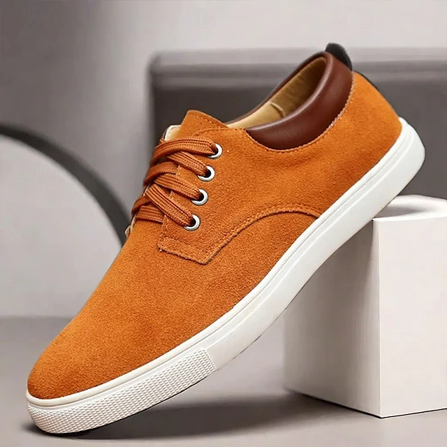 Men's Casual Lace-Up Suede Sneakers – Brown Retro Low-Top Shoes with Comfortable White Sole for Everyday Wear 17