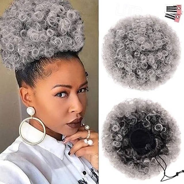  Afro Puff Clip On Synthetic Ponytail Extension for Black Women Short Kinky Bun for Natural Hair