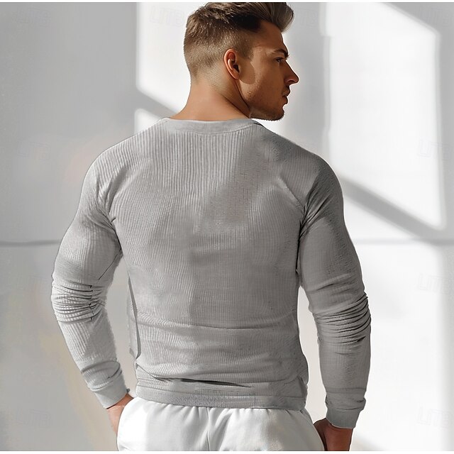 Men's Nylon T shirt Tee Crew Neck Training Outdoor Long Sleeve Stripe