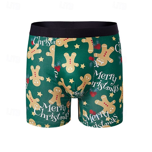  Homme 1 pc Sous-vêtements de Noël Patchwork Nylon Respirable Doux Confortable Graphic Taille Basse Rouge Bleu
