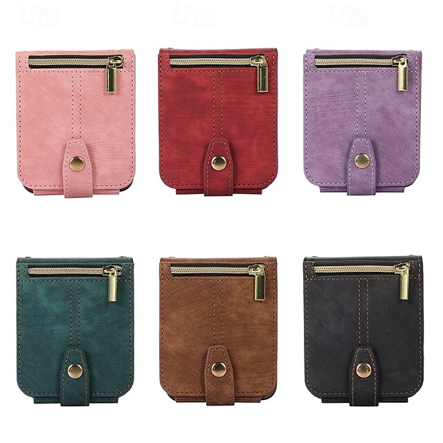  teléfono Funda Para Z Flip 6 Z Flip 5 Z Flip 4 Z Flip 3 Gire la tapa con Soporte Cremallera con cordón Retro TPU Cuero de PU