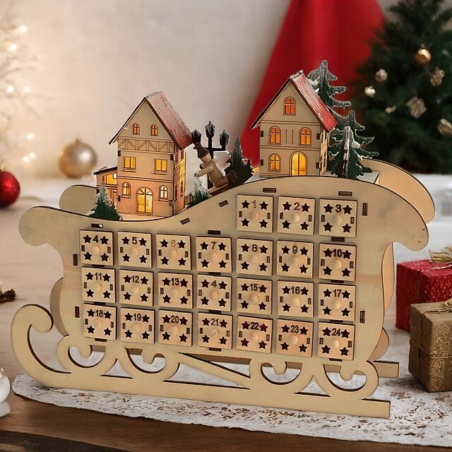 Christmas Advent Calendars Wood Sled LED Lights 24 Days Countdown Storage Organization Figurines Room Home Decor 2025 News 9