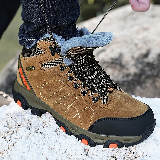 Men's Waterproof Hiking Boots with Warm Fleece Lining – High-Top Outdoor Winter Shoes with Non-Slip Sole 24