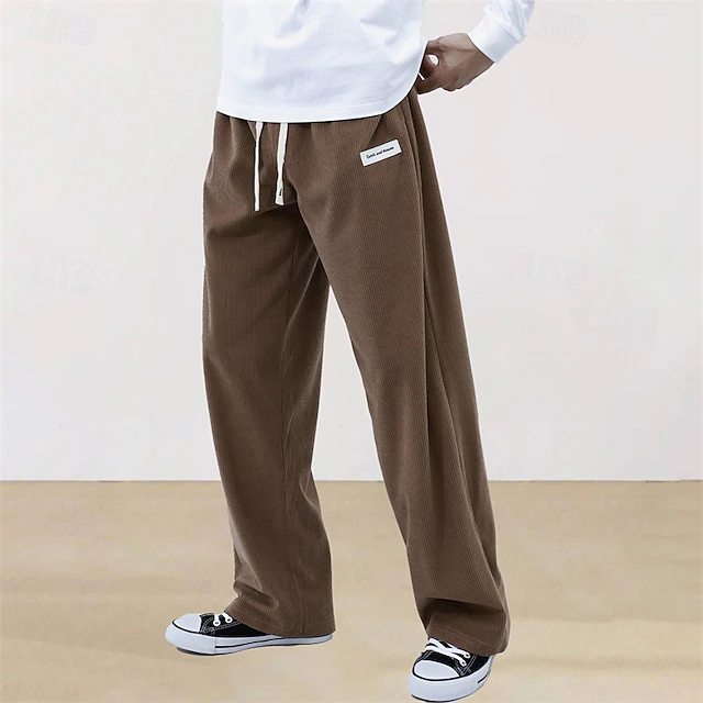 Men's Athletic Pants Sweatpants Corduroy Pants Trousers Straight Leg Sweatpants Pocket Elastic Waist Drawstring Plain Comfort Sports Outdoor Daily Fashion Casual Black Wine Micro-elastic 23