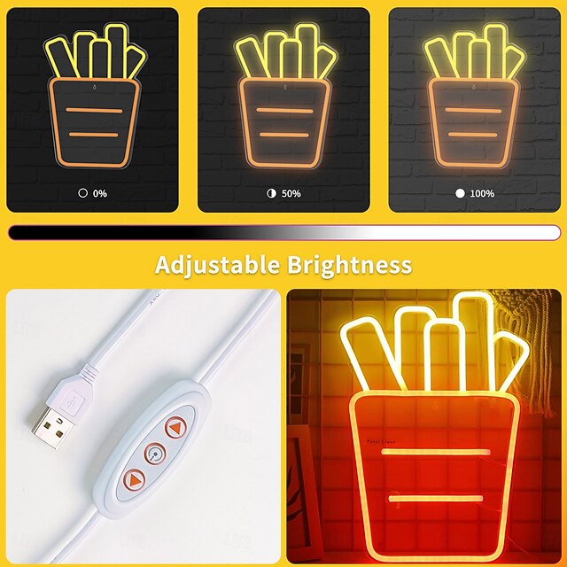 French Fries Neon Sign LED Light, Acrylic Neon Wall Art Decor 16.5x12 ...