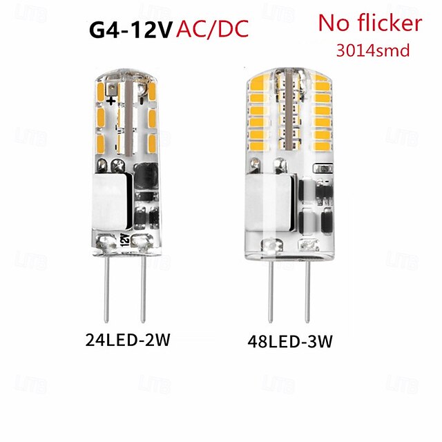 10 Pack No Flicker G4 LED Bulbs AC/DC 12V SMD3014 24/48 LEDs Silicone