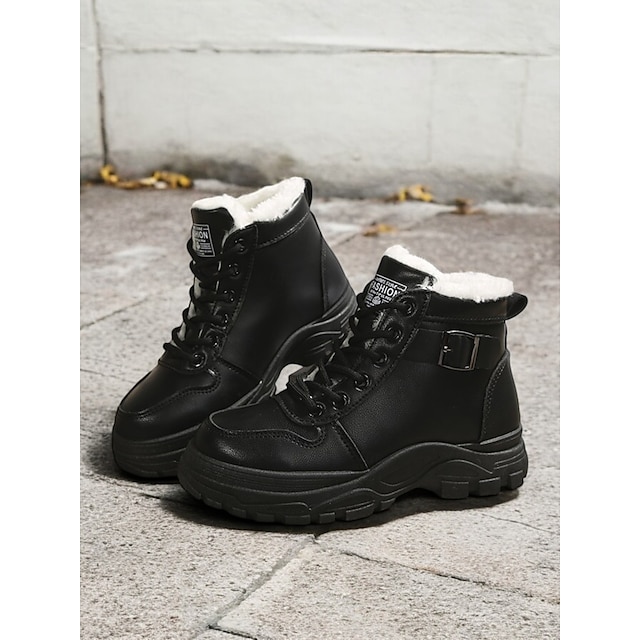  Botines de mujer beige con cordones y forro de felpa cálido: calzado de invierno para exteriores con suela resistente y detalle de hebilla