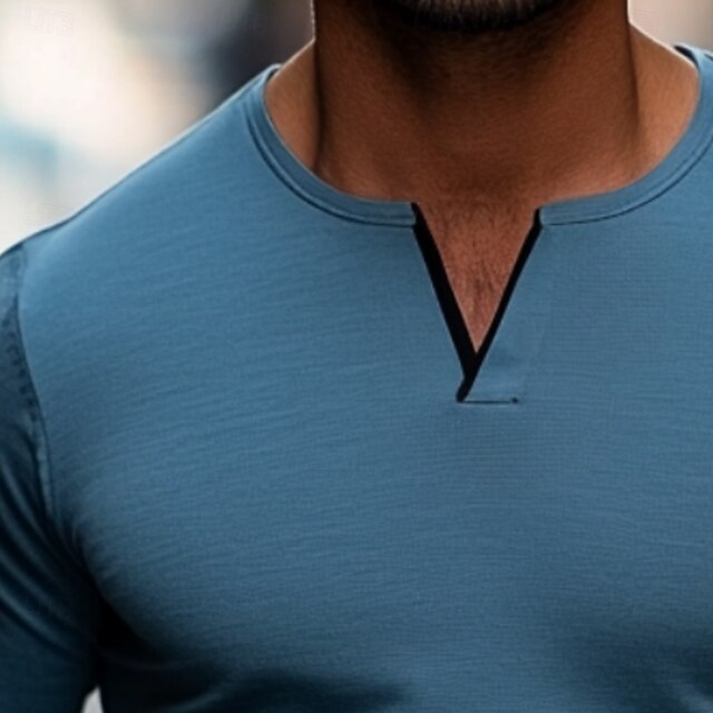 Men's T shirt Solid Color V Neck Normal Outdoor Causal Long Sleeve V