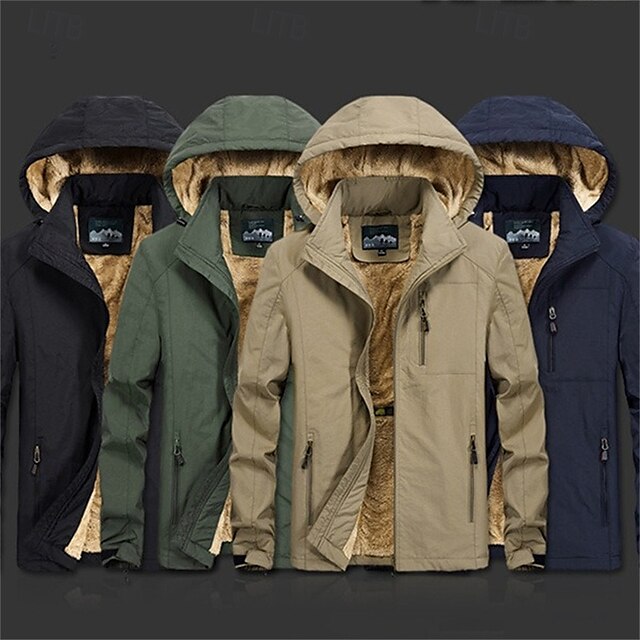  Homens Casaco com capuz Jaqueta de lã para caminhada Inverno Ao ar livre Térmico / Quente Forro de Velocino Prova-de-Água A Prova de Vento Jaquetas em Velocino Zip Completo Alpinismo Campismo