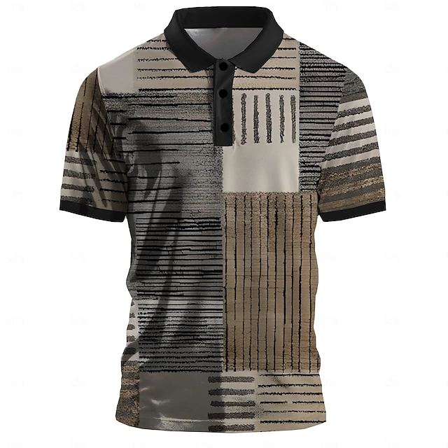 Men's Plaid Golf Shirt Short Sleeve Polo Shirts Collared Shirts Vintage Casual Vacation Wear Formal Wear Festival Wear Buttons 3D Print Summer Gray4