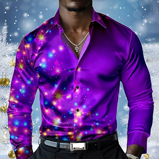 Christmas Men's Christmas Light Printed Shirts Sparkly Glittery Fashion