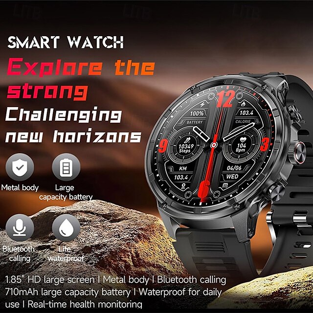  νέο αθλητικό smartwatch bluetooth 1,85 ιντσών για άνδρες γυναίκες ενσωματωμένο έξυπνο φωνητικό βοηθό bluetooth κλήση παρακολούθησης συνολικής υγείας
