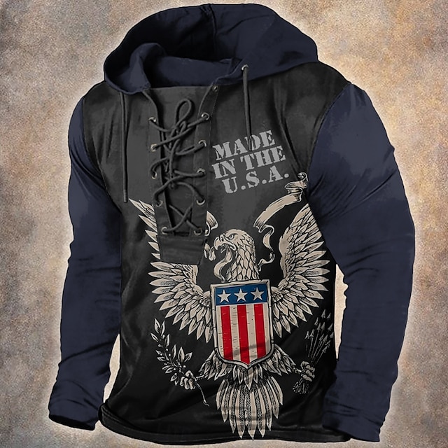  Homens Americano / EUA Águia Tosão Moletons Moletom Moletom Manga Longa Moletom com capuz Com Capuz Moda Impressão 3D Férias Esportes Streetwear Preto Com Cordão Outono Inverno Designer