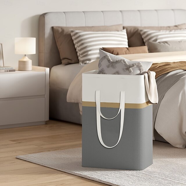 Laundry Basket Hamper with Dual Handles and Shoulder Strap for Easy