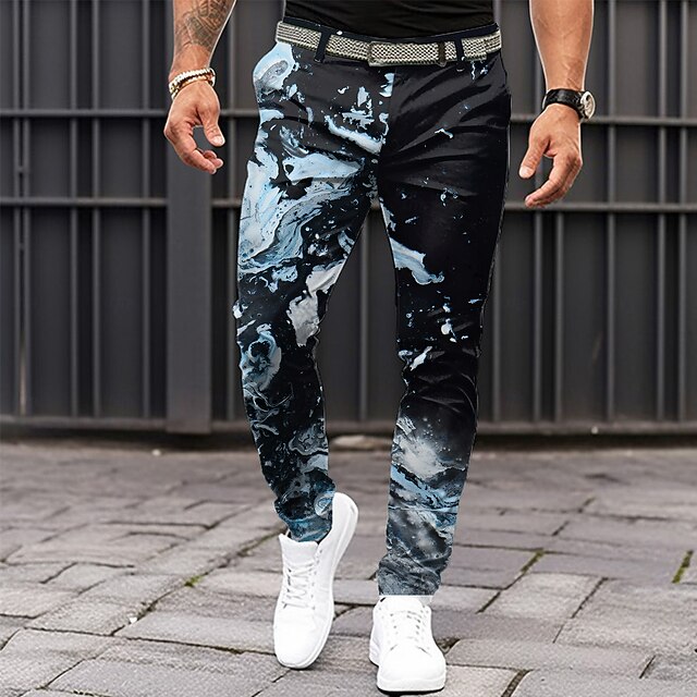 Graphic Business Casual Men's Dress Pants Zipper Pocket Mid Waist