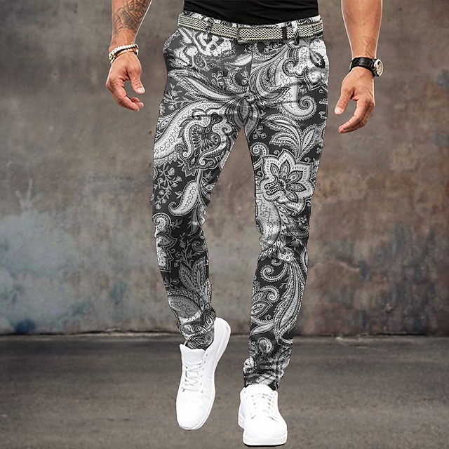  Men's Floral Dress Pants Mid Waist Vintage Casual Outdoor Home Dailywear Zipper Pocket Summer Spring Fall 3D Print Black Yellow Pink