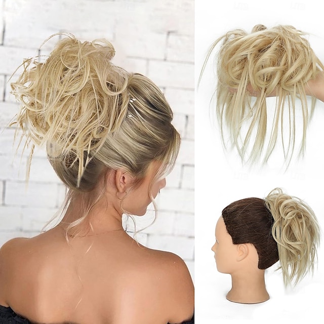  Messy Bun Hair Piece Scrunchie Extension Tousled Updo Wavy Curly Hairpieces Synthetic Chignon for Women Girls