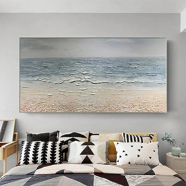  stor 3d vågmålning handgjord blå ocean oljemålning på duk akryl marinmålning väggkonst klappkniv våg havsmålning modern strandmålning för vardagsrum. kustväggdekor