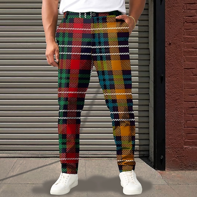  Homens Geométrica Bloco de cor Xadrez Social Cintura Média Business casual Formal Rua Dia a Dia Zíper Bolsos Verão Primavera Outono Impressão 3D Amarelo Vermelho Azul