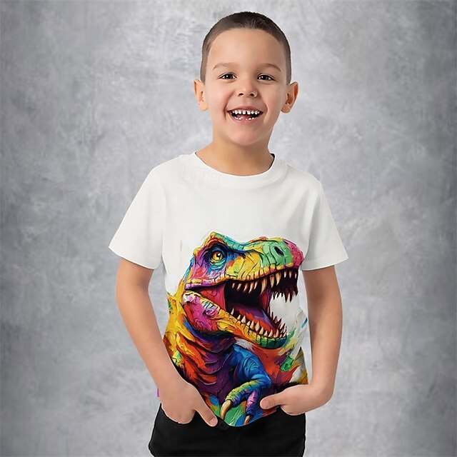  Jungen 3D Graphic Tier Dinosaurier T-Shirt Kurzarm Sommer Frühling Modisch Basic kinderkleidung 4-12 Jahre Rundhalsausschnitt Outdoor Casual Täglich Regular Fit