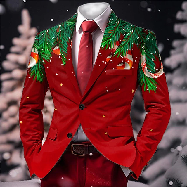 Christmas Men's Christmas Pattern Coat Blazer Jacket Breathable