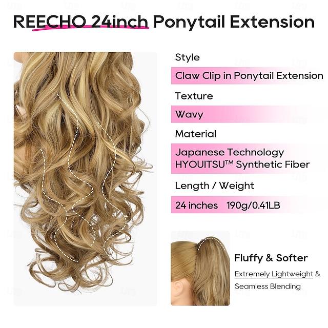  Cordon Queue-de-cheval Doux / Naturel / Faciliter l'habillage Cheveux Synthétiques Pièce de cheveux Extension des cheveux Bouclé 24 pouces Vacances / Soirée / Tenue de soirée