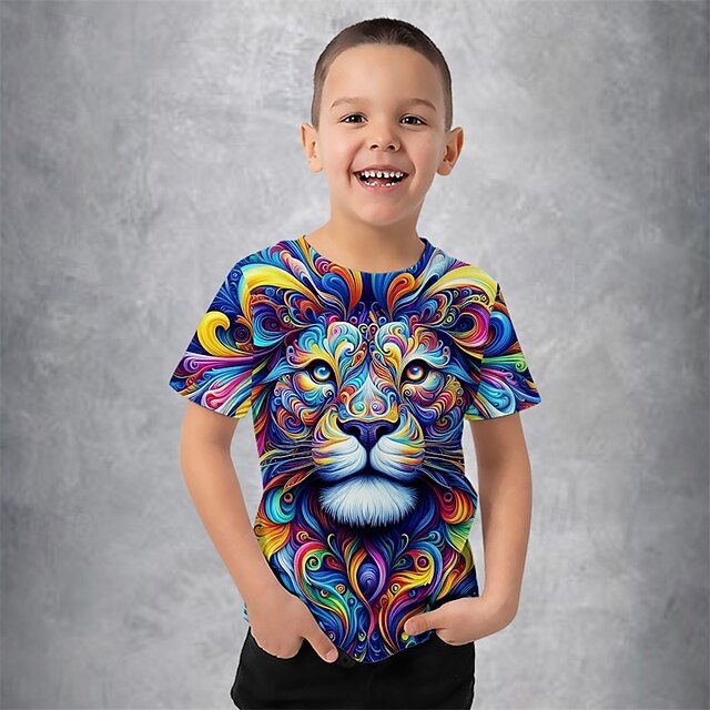Boys 3D Graphic Animal Rainbow T shirt Tee Short Sleeve Summer Spring Fashion Basic Kids 4-12 Years Crew Neck Outdoor Casual Daily Regular Fit4