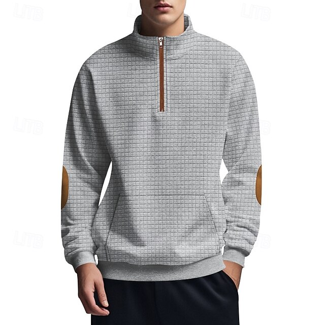  Homens Moletom Moletom com zíper Preto Branco Azul Marinha Cinza Claro Cinzento Escuro Meio Zíper Bloco de cor Bolso frontal Textura Desportos e Ar livre Diário Feriado Poliéster Roupa de rua Básico