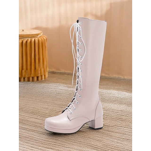  Botas altas hasta la rodilla con cordones estilo vintage para mujer: tacón grueso, estilo retro para cosplay, disfraces y moda diaria