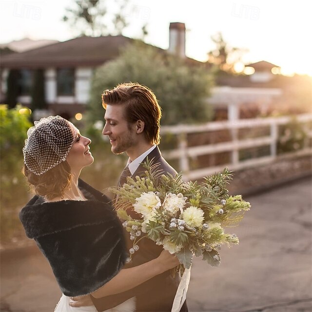 Faux Fur Shawl Wrap Stole Shrug Winter Bridal Wedding Scarf Wrap with
