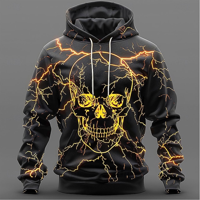  Homens Caveiras Moletons Moletom Casacos Moletom com capuz Gola Redonda Moda Impressão 3D Festa Feriado Streetwear Amarelo Roxo Com Cordão Outono Inverno Designer