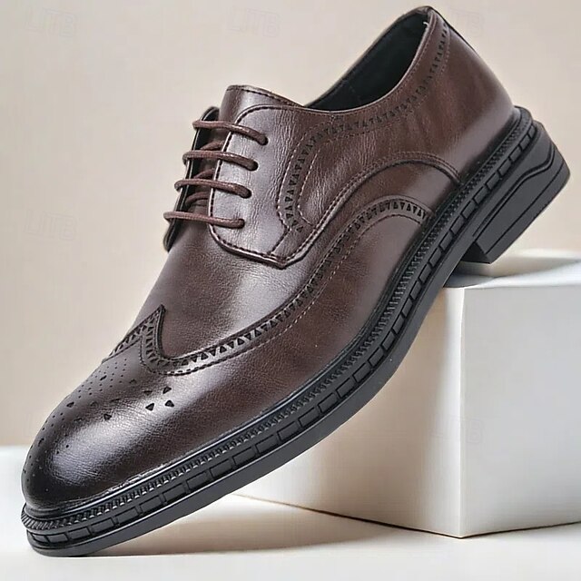 Men's Brown Brogue Oxford Shoes with Wingtip Design and Rubber Sole - Classic Formal Footwear for Business, Office, and Special Events 29