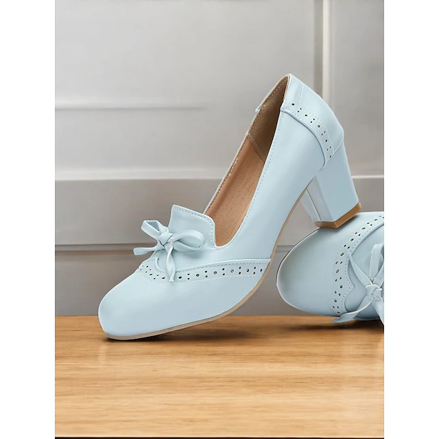 Women's Preppy Style Light Blue Faux Leather Loafers with Bow Detail - Comfortable and Stylish for Work or Casual Wear 10