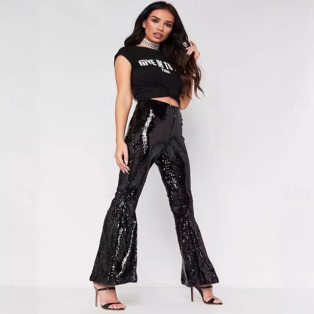 Silver Holographic Disco Crop Top and Bell Bottom Pants Set main image 1