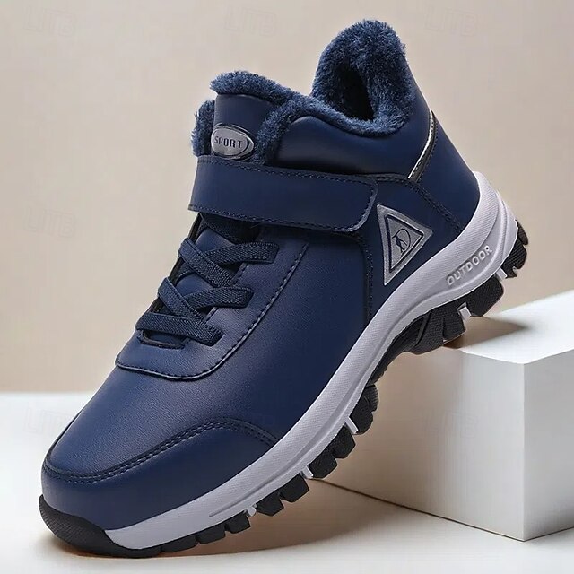 Men's Winter Outdoor Hiking Boots - Warm Fur-Lined Waterproof Sneakers with Anti-Slip Sole and Velcro Strap 30
