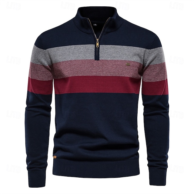  Per uomo Felpa Maglione Maglieria A Coste Maglia Top Regolari Cerniera Blocco di colori Collo ripiegato Maglieria Neutro All'aperto Abbigliamento Primavera & Autunno Nero Blu marino S M L