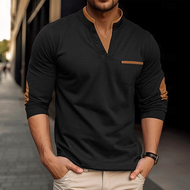  Męskie Koszulka z dekoltem w szpic Koszulka Koszulka z długim rękawem Niejednolita całość W serek Na zewnątrz Ulica Długi rękaw Moda fałszywy dwuczęściowy Odzież Codzienny Styl uliczny