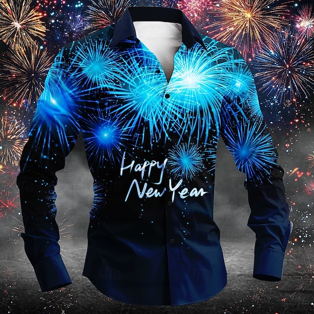  Nouvel an Homme Lettre et chiffre Chemise manche longue Décontractées Soirée du quotidien Printemps Automne Hiver Col rabattu Poche Rouge Bleu Violet Vert