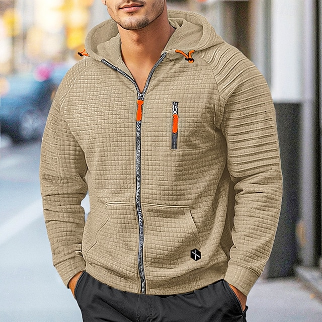  Homens Moletons Waffle Moletom Tático Preto Verde Claro Cáqui Com Capuz Tecido Zíper Bolsos Trabalho Desportos e Ar livre Casual Roupa de rua Básico Casual Primavera & Outono Estações Cruzadas Roupa