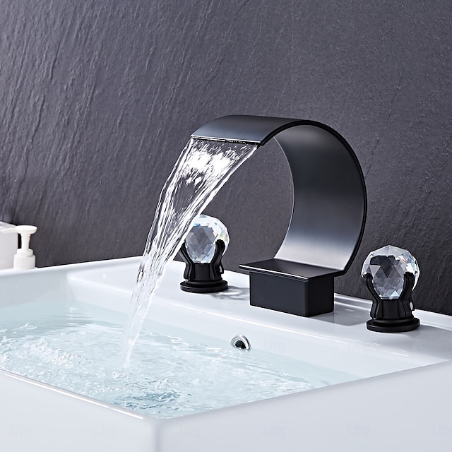  Waterfall Bathroom Faucet Widespread Bathroom Faucets for Basin 3 Hole 2 Handle Basin Faucet Modern Faucet for Basin, Basin Mixer Tap Basin Faucet