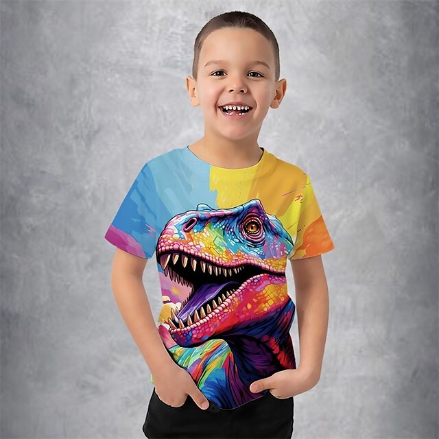  Boys 3D Graphic Animal Dinosaur T shirt Tee Short Sleeve Summer Spring Fashion Basic Kids 4-12 Years Crew Neck Outdoor Casual Daily Regular Fit