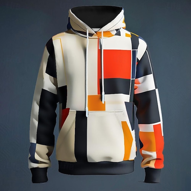  Per uomo A quadri Felpe Felpa Soprabiti Felpa con cappuccio Girocollo Di tendenza Stampa 3D Feste Per eventi Abbigliamento di strada Bianco A cordoncino Autunno Inverno progettista