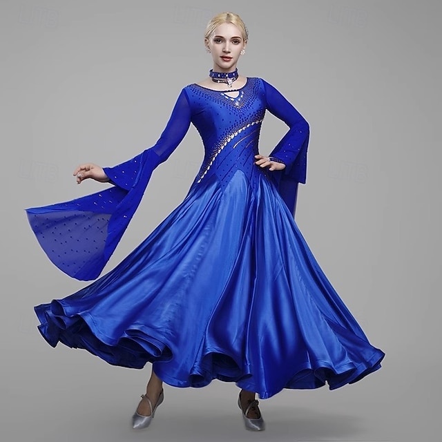  Ballroom-dans Kjole Tvinning Krystall / Rhinestone Dame Ytelse Trening Langermet Sateng Spandex