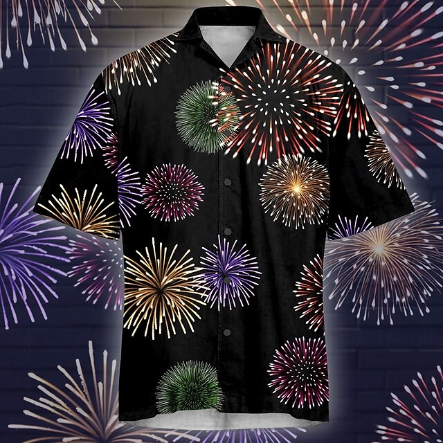  Christmas Men's Sparkly Glittery Shirt Dress Shirt Summer Hawaiian Shirt Short Sleeve Casual Outdoor Vacation Party Summer Collared Shirts Button Up 3D Print Black